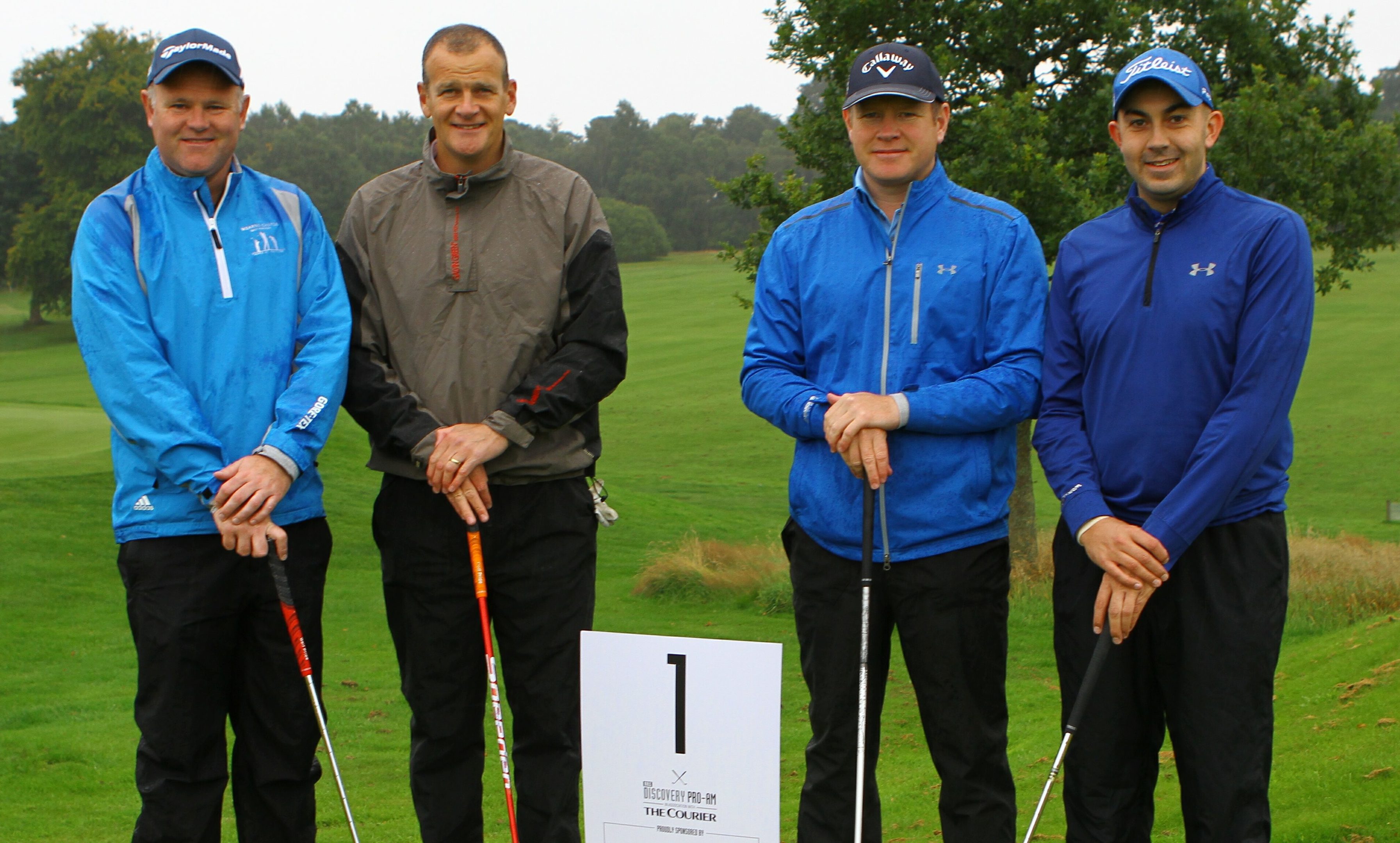 Alastair Forsyth, Ross Graham, Stuart Graham and Nick Barr before teeing off at the RRS Discovery Pro-am Golf Tournament at Downfield Golf Club.