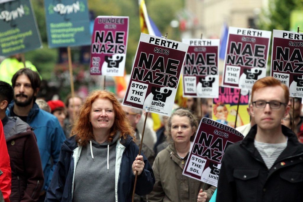 The counter-protest in Perth, calling for 'Nae Nazis'
