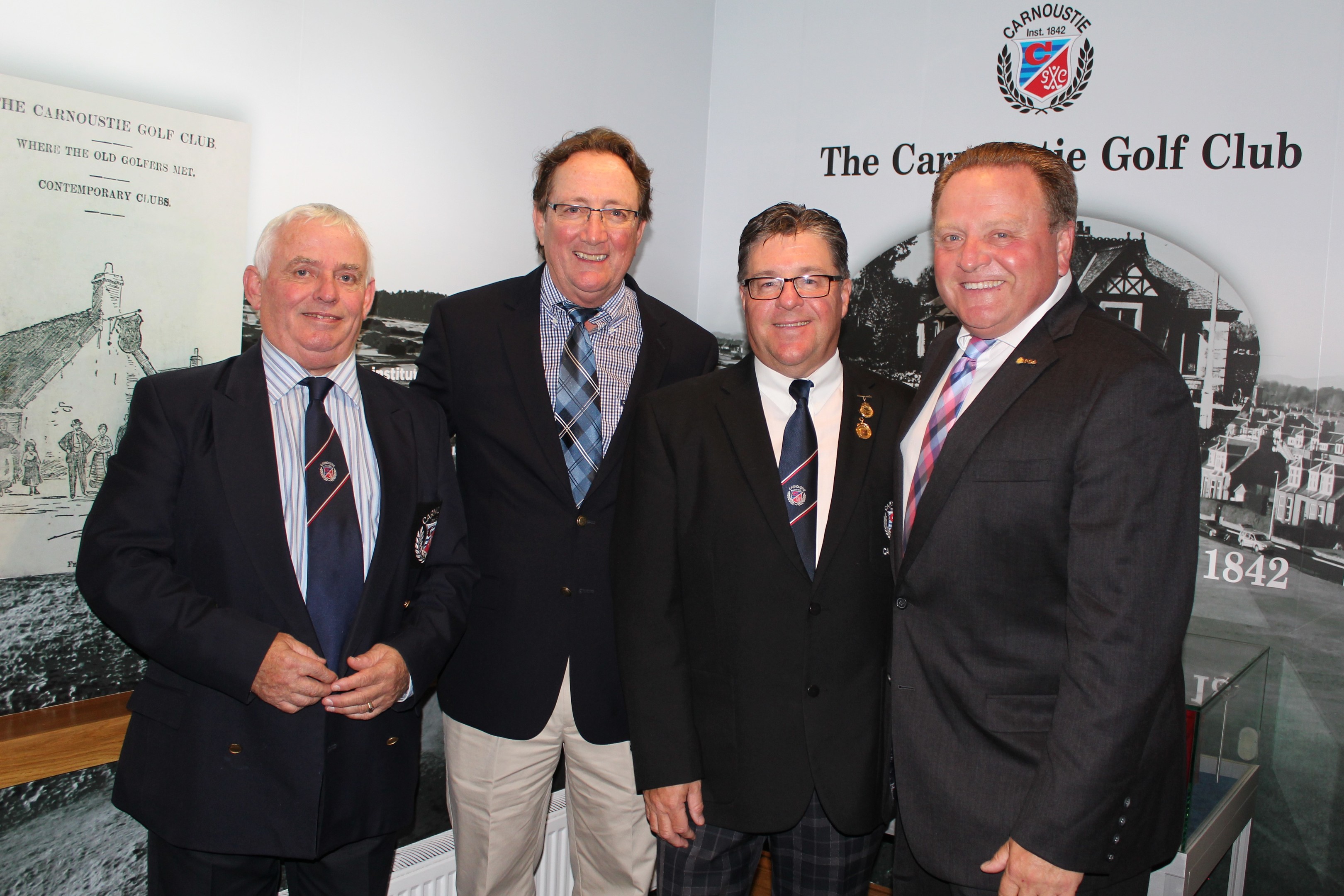 Carnoustie Golf Club vice-captain Richard Jennings, club overseas historian David Mackesey, club captain Bill Thompson and Paul Levy, President of the US PGA.