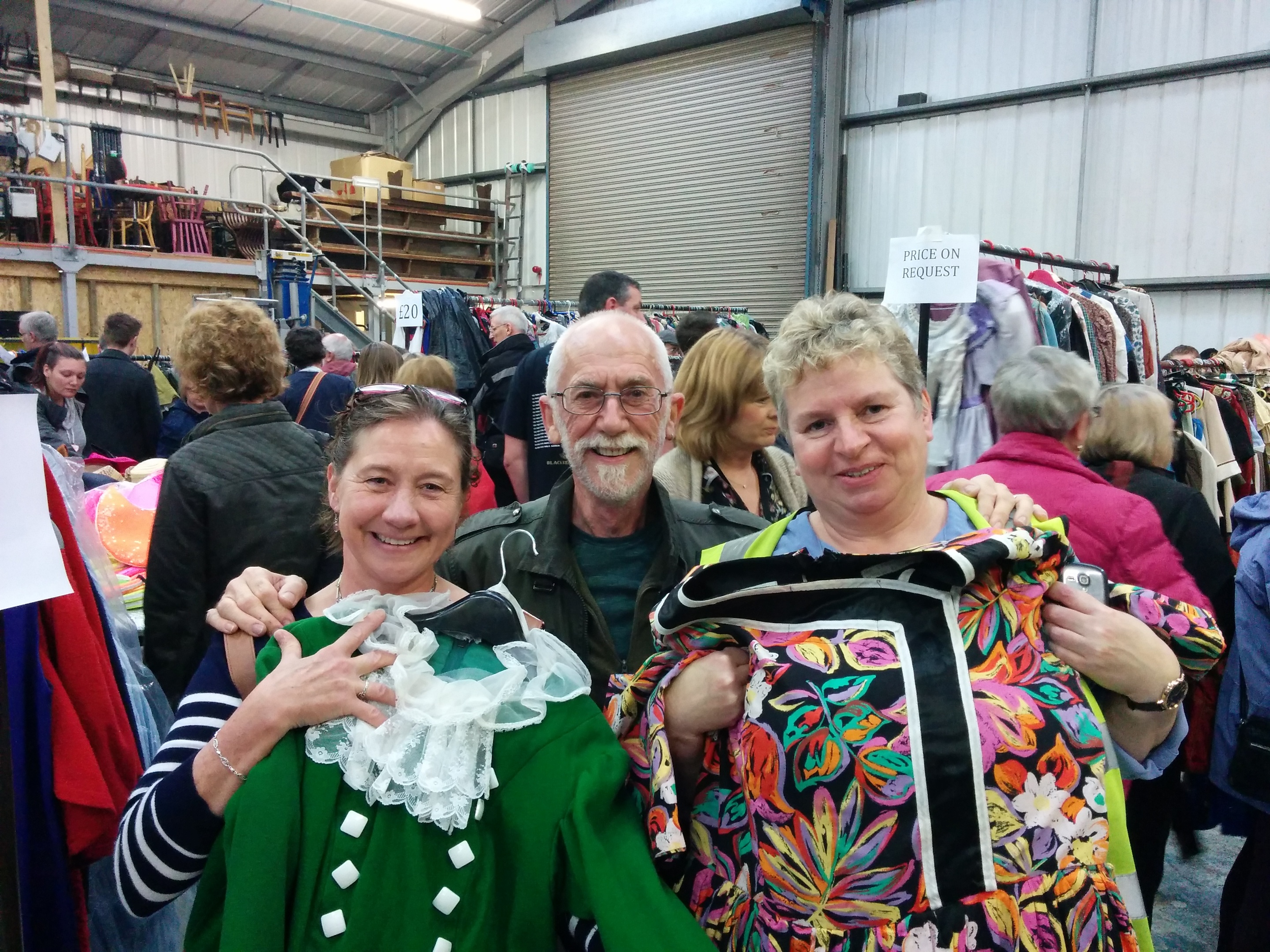 Perth Drama Club was well-represented at the sale. Christine Aston, George Hutchison and Susan Corbett (with Widow Twankey's costume) were among the bargain hunters.