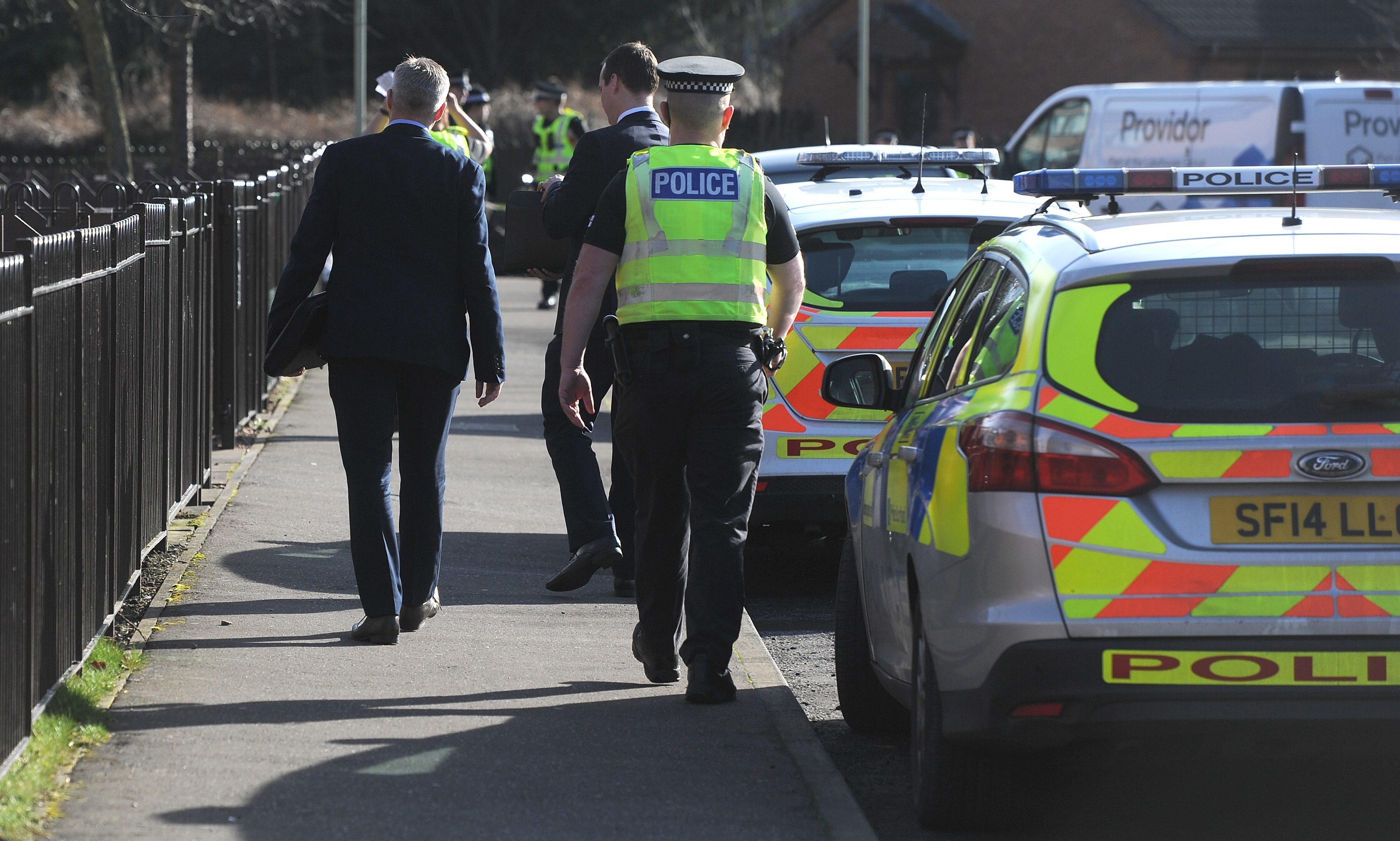 Police outside the property in Drumlanrig Drive after the deaths of Julie McCash and David Sorrie.