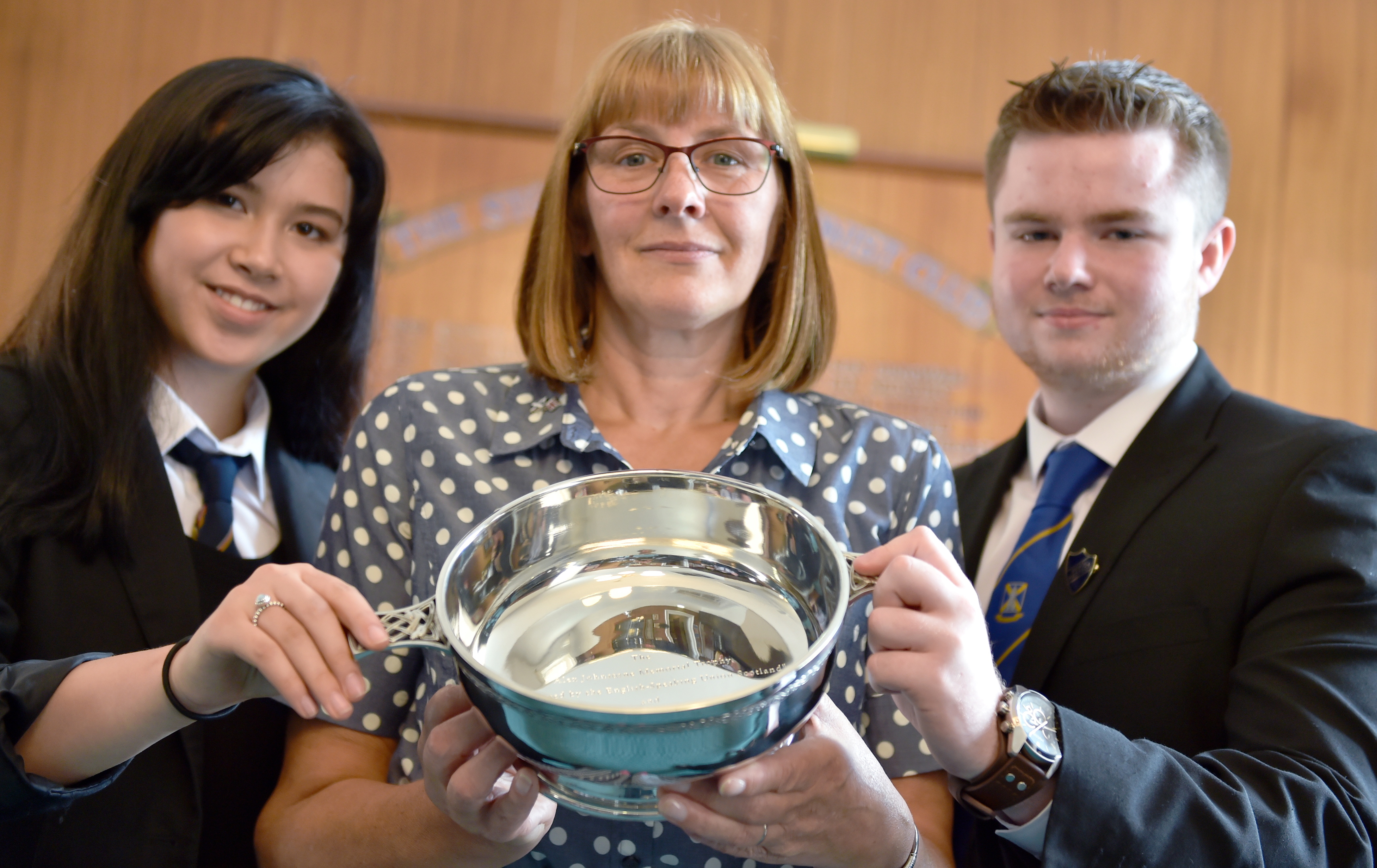 Linda Johnstone with Mackie pupil Darcy Ralph (left) and Mearns pupil James Poppleton