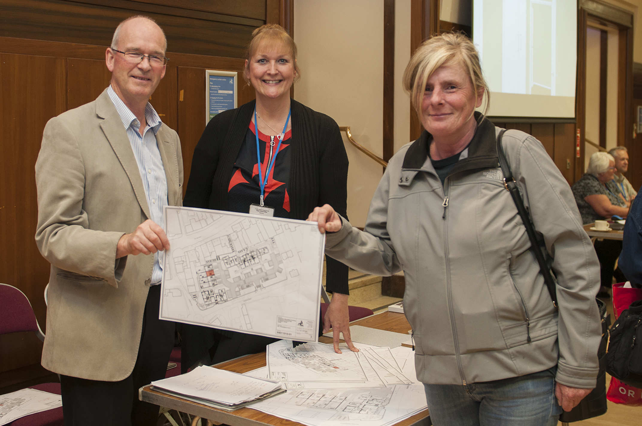 l to r, Angus Council's Doug Keay and Lynne Maciver with resident Yvonne Crighton