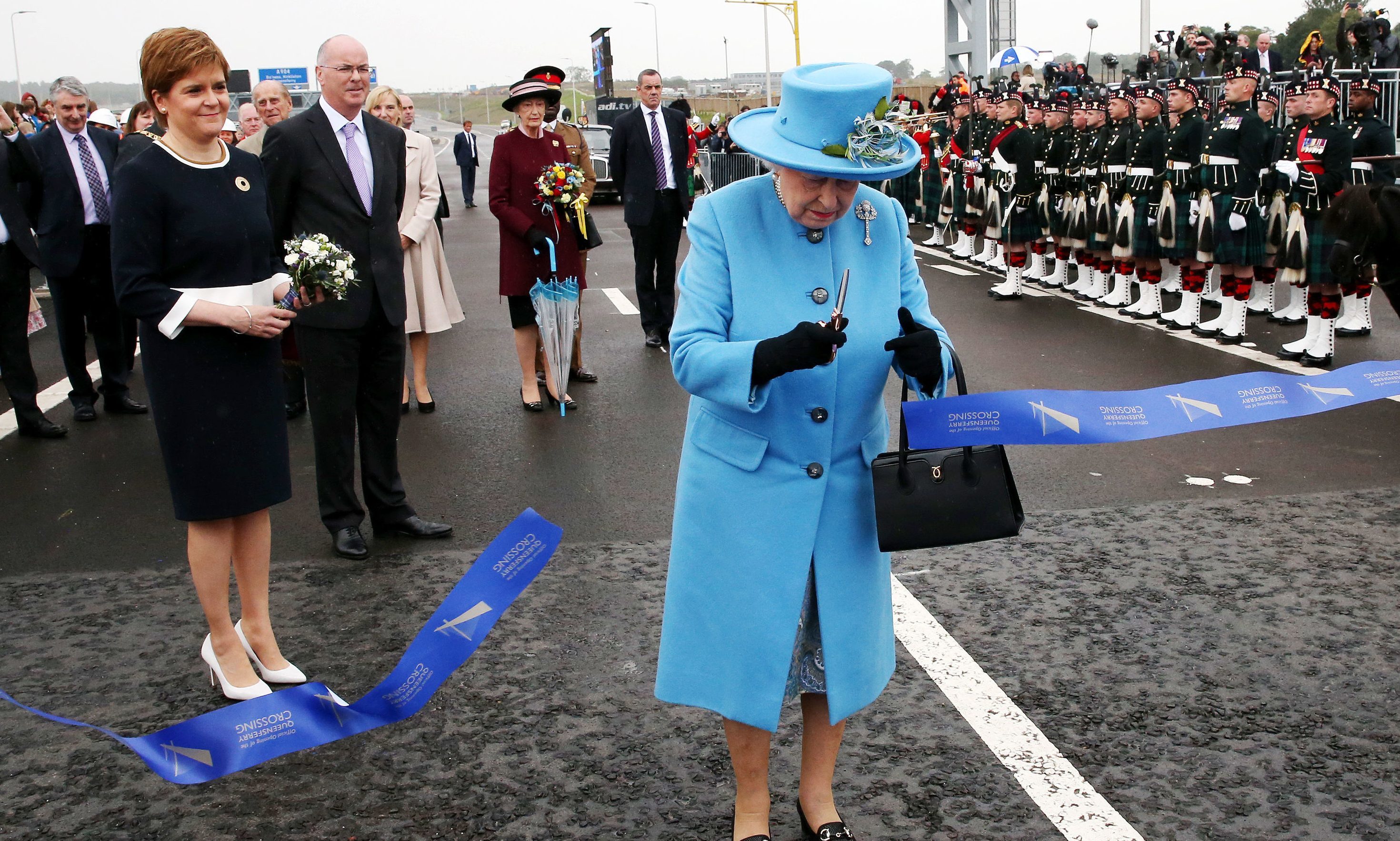 The Queen officially opens the Queensferry Crossing as First Minister Nicola Sturgeon looks on.