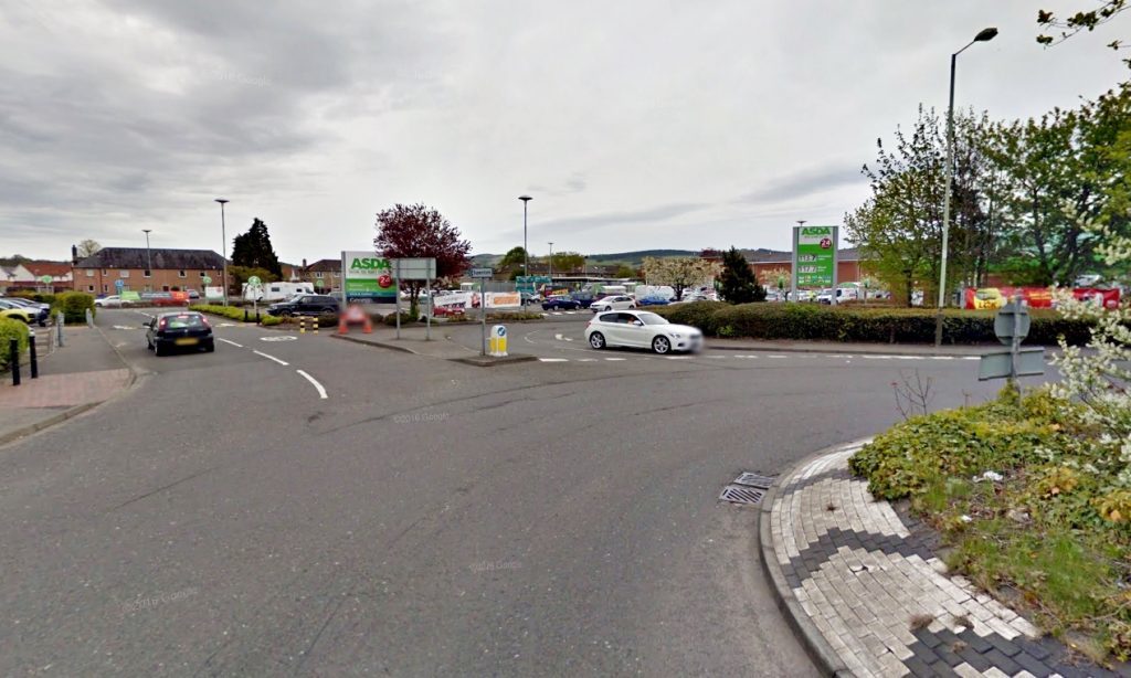 Roundabout at entrance to Asda store on Dunkeld Road, Perth