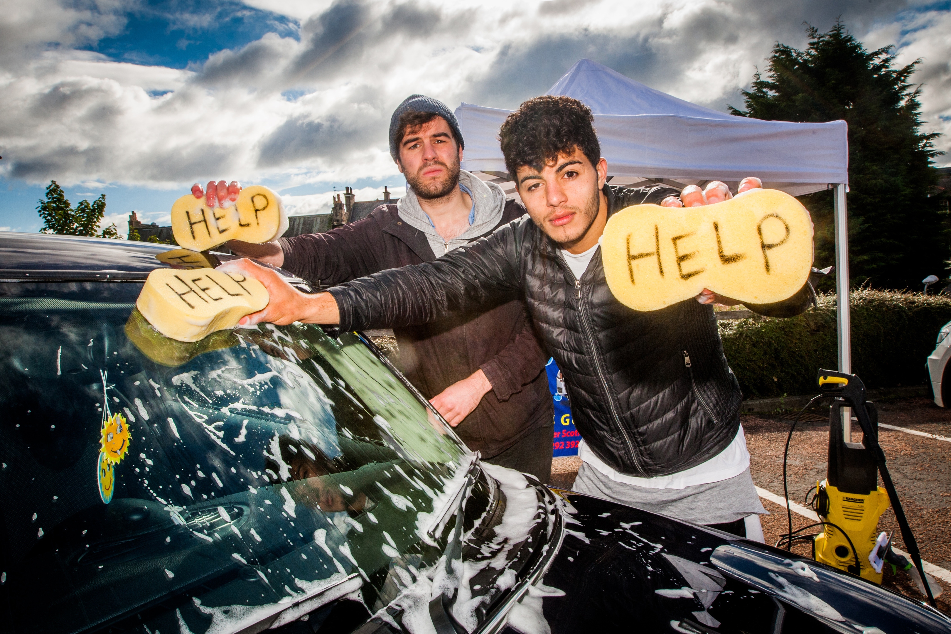 David Rankine (left) and Feras Haj Yousef (right). at Oswald Wynd car park, Kirkcaldy.