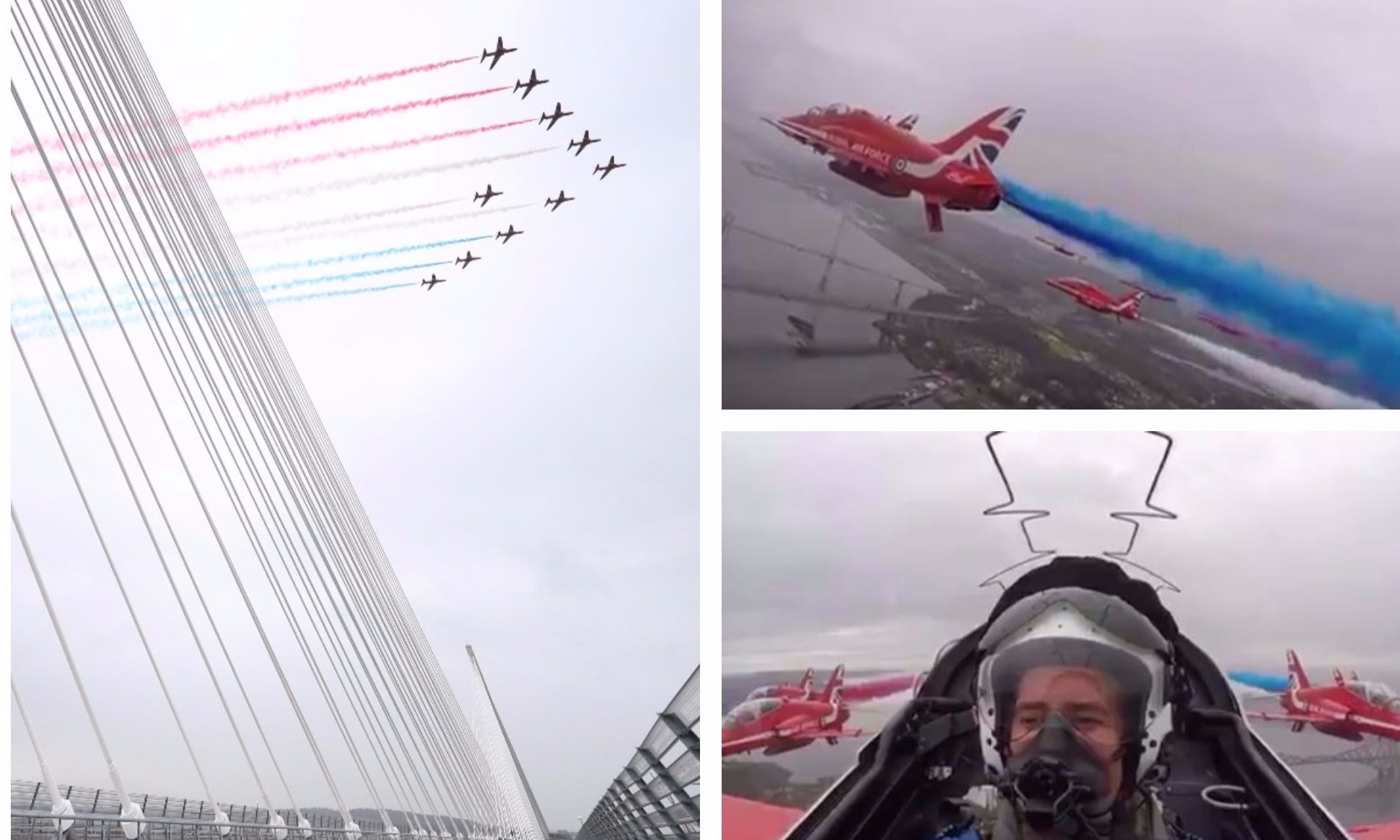 Footage shows the Red Arrows' view of today's Queensferry Crossing opening ceremony.
