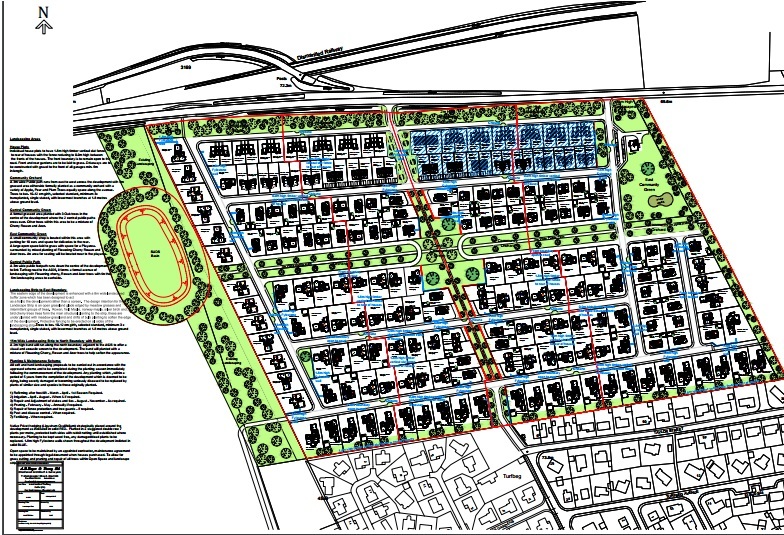 A detailed layout of the new housing development at Turfbeg, bounded to the north by the A926 where the new 40 mph speed restriction will be introduced.