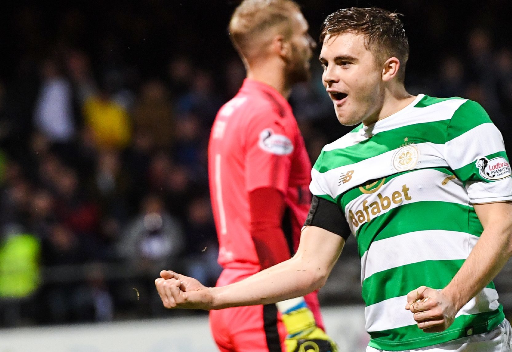 James Forrest celebrates making it 2-0.