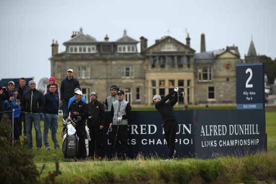 Rory McIlroy tees off on the 2nd during practice prior to the 2017 Alfred Dunhill Links Championship.