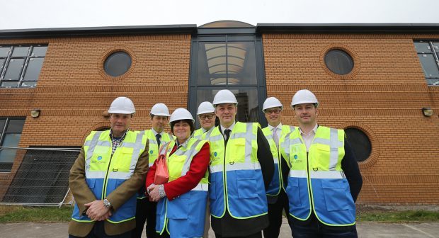 Cllrs Altany Craik and Fiona Grant with , Left to Right: Keith Davidson (CEO Easy Living Developments) Ronnie Hair (Property Investment Mgr Fife Council) Nigel Carson (Finance Director Atmore Group) Charles Shepherd (Managing Director Atmore Group) and Scott McKechnie (Technical Director Easy Living Developments )