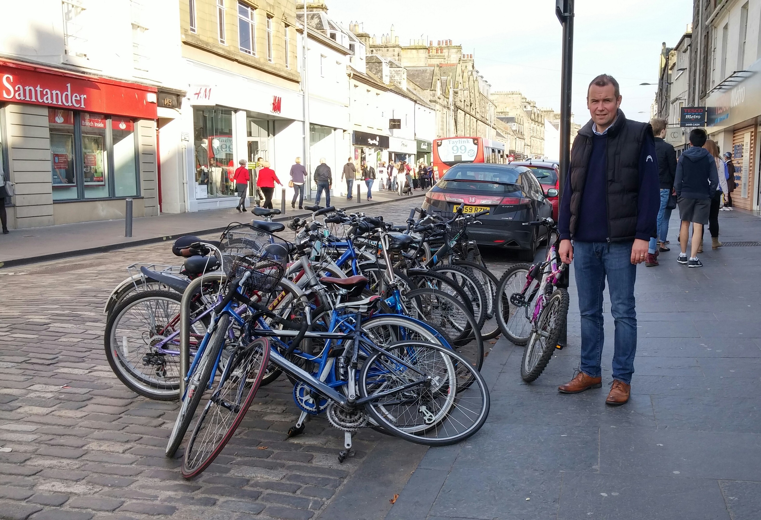 Councillor Brian Thomson alongside existing provision in St Andrews.