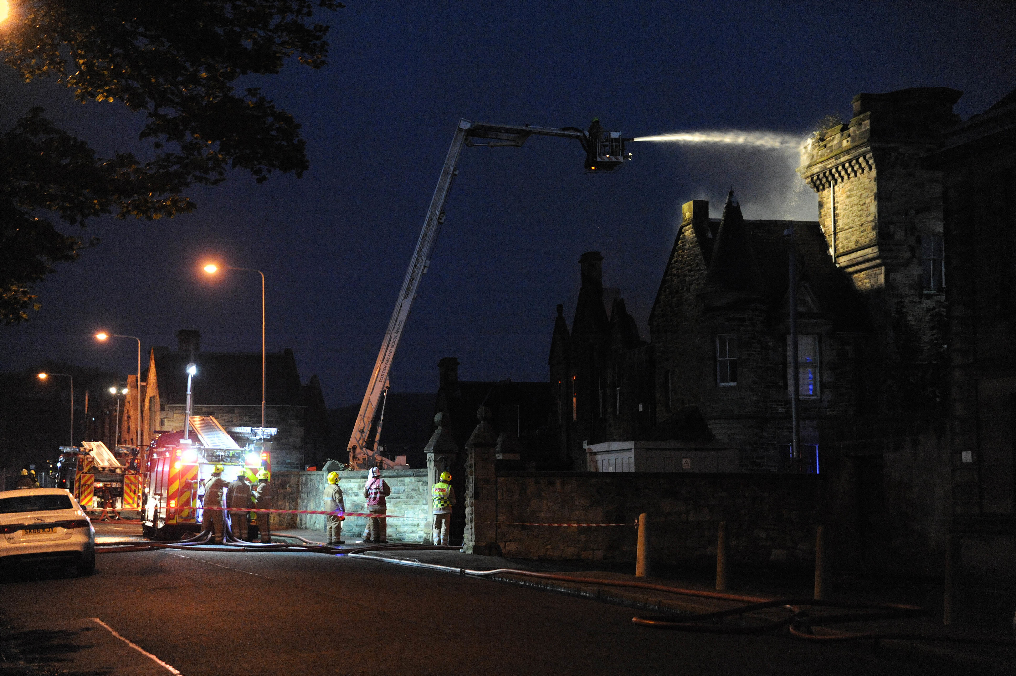 Firefighters at the old Viewforth High School in Kirkcaldy.