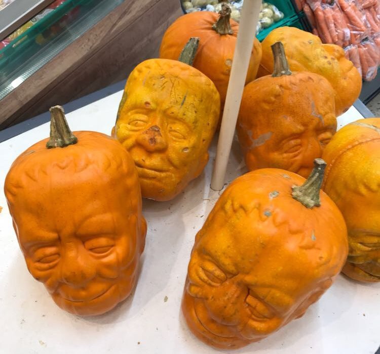 The Frankenstein pumpkins at Morrisons. Which could be confused for the famous McManus shrunken heads. If you squint.