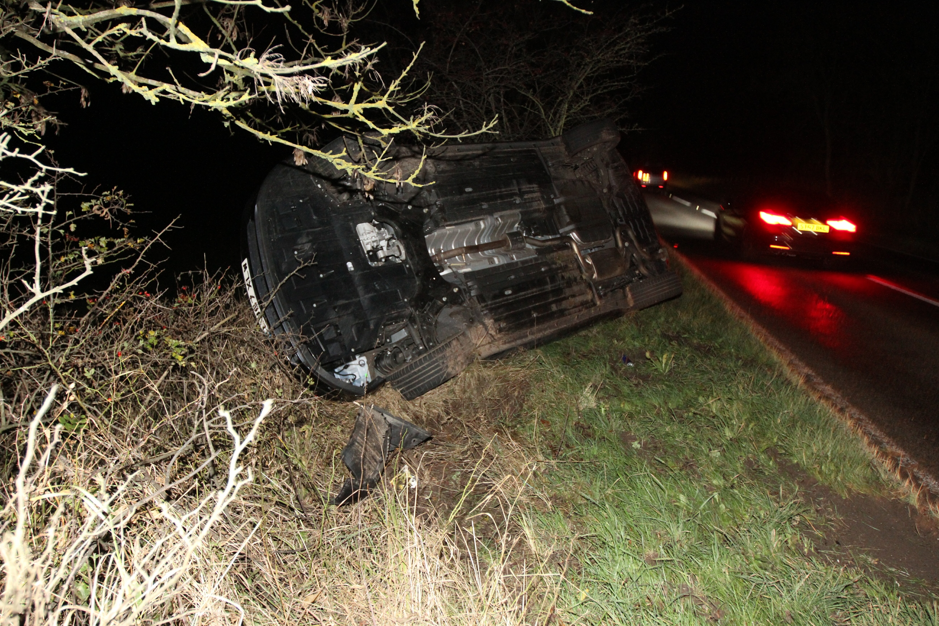 The car on its roof near Rathillet.