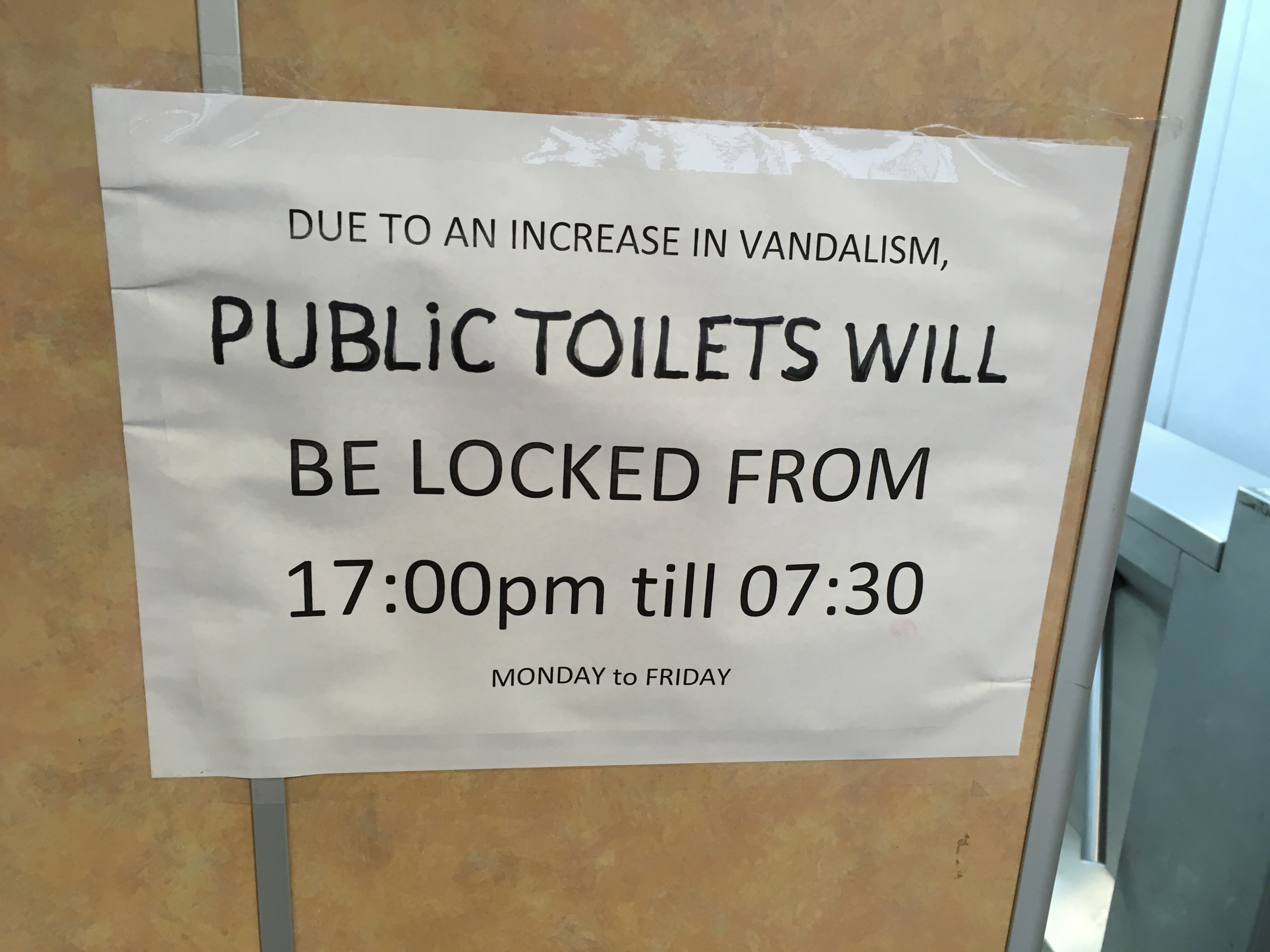 The sign on the toilets at Seagate bus station.