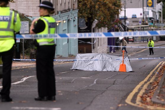 Police blocked off part of the Old Hawkhill area, setting up a small tent in the middle of the street.