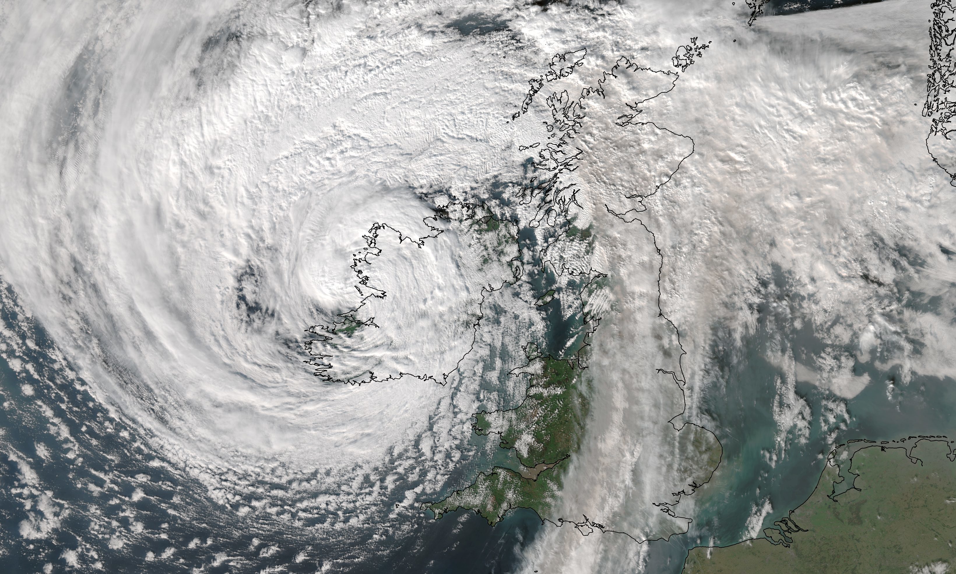 A satellite image of Storm Ophelia. Credit: University of Dundee/'NEODAAS.