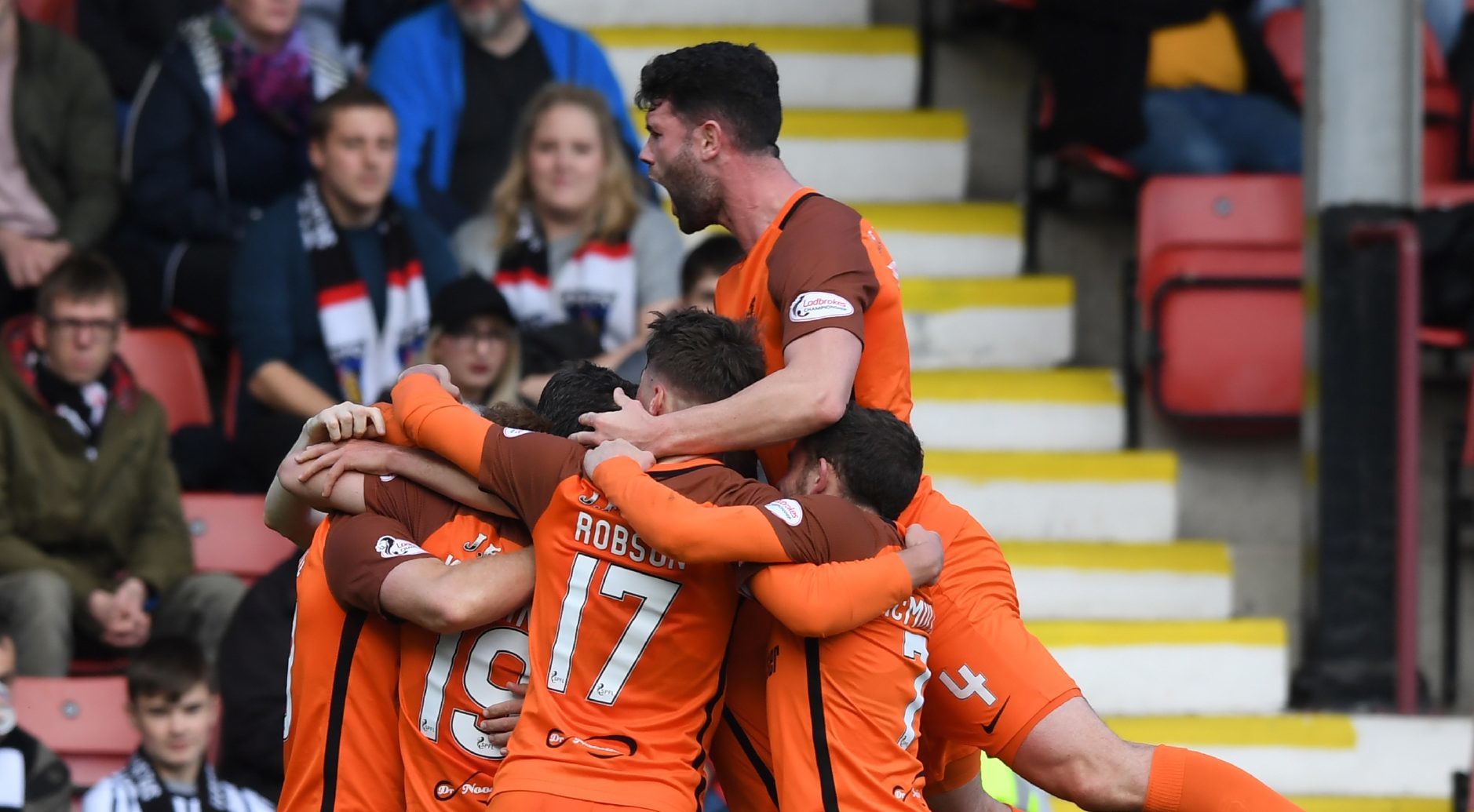 Fraser Fyvie celebrates after making it 1-0.