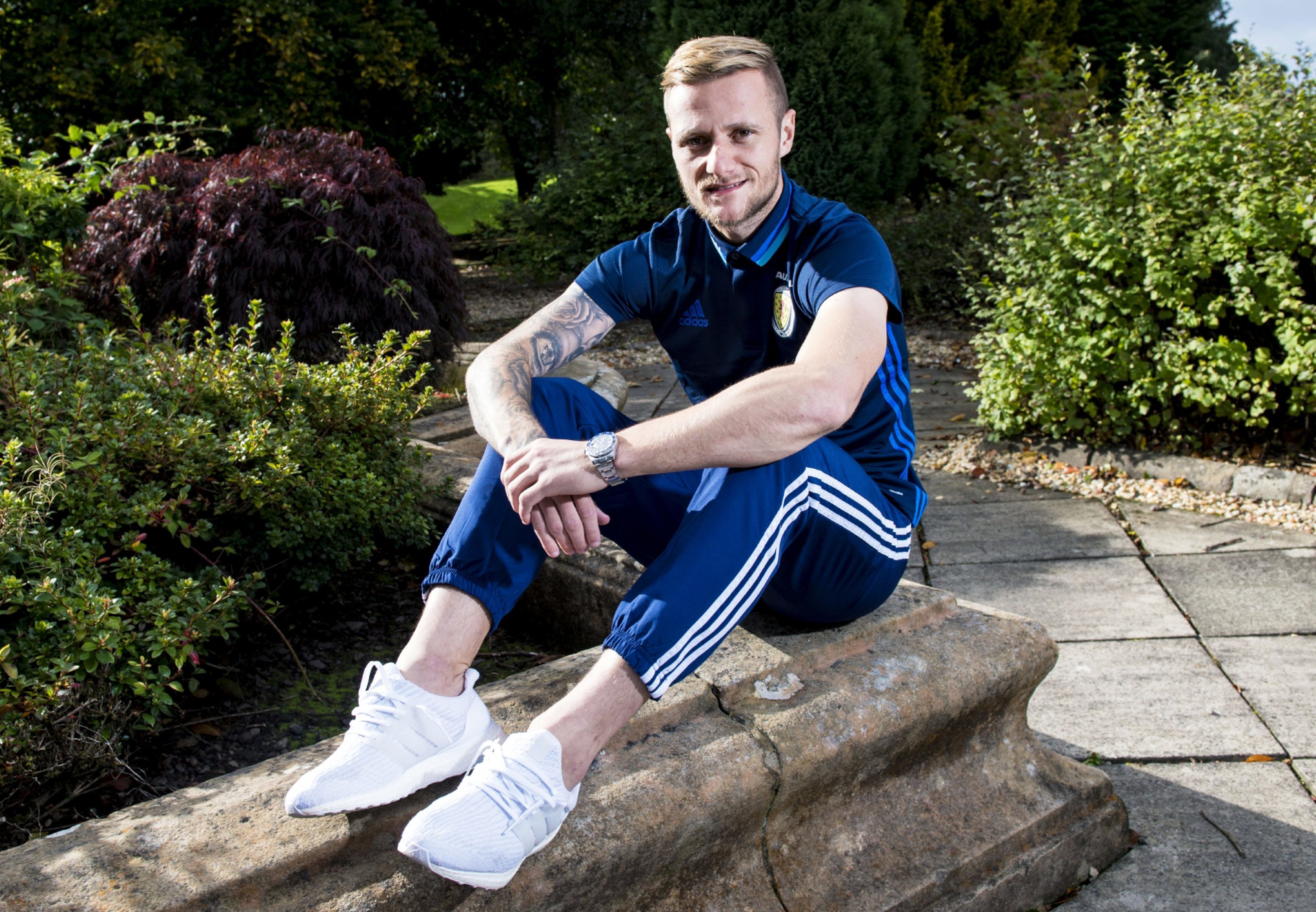 Liam Cooper relaxes at the training base at Mar Hall.