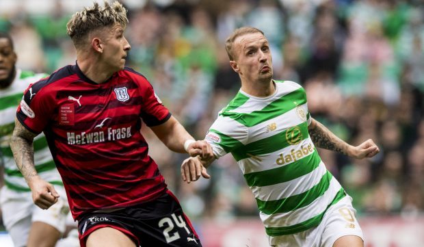 Josh Meekings tussles with Celtics Leigh Griffiths.