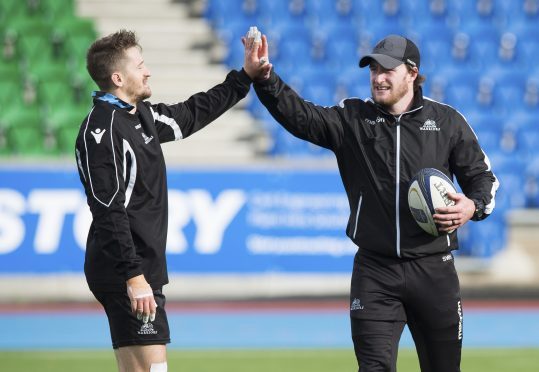 17/10/17
 GLASGOW WARRIORS TRAINING
 SCOTSTOUN 
 Glasgow Warriors' Stuart Hogg (R).