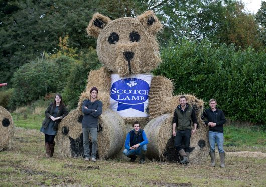 Bankfoot JAC with their winning teddy bear band straw bale artwork