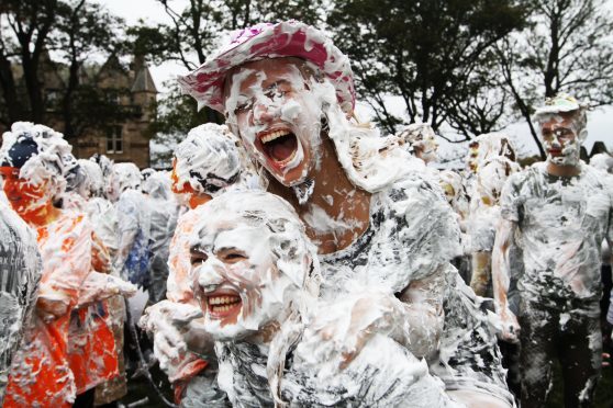 Students were in fine spirits for the traditional foam fight last year.