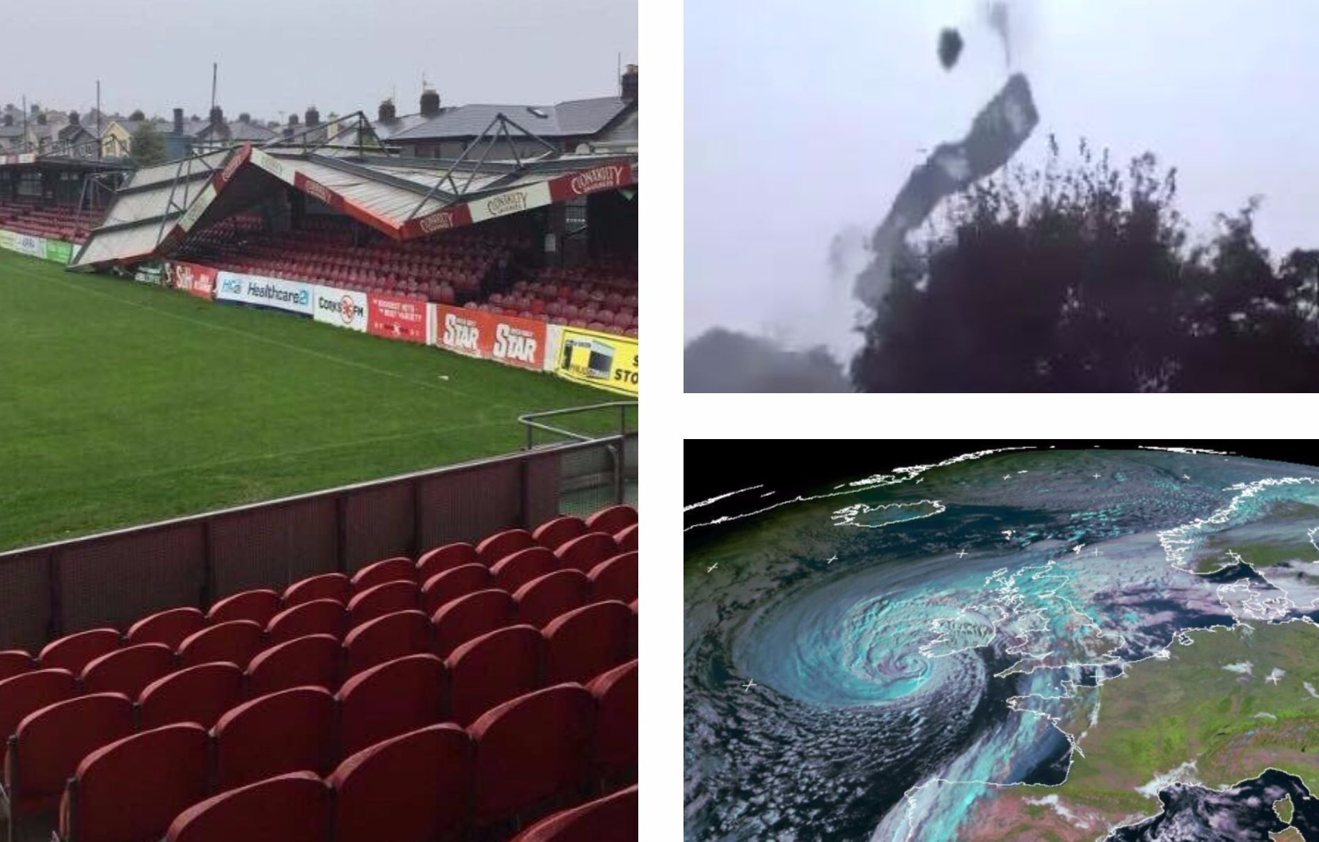 Cork City FCs stadium, a roof blows off a Cork school and a satellite image of Ophelia.