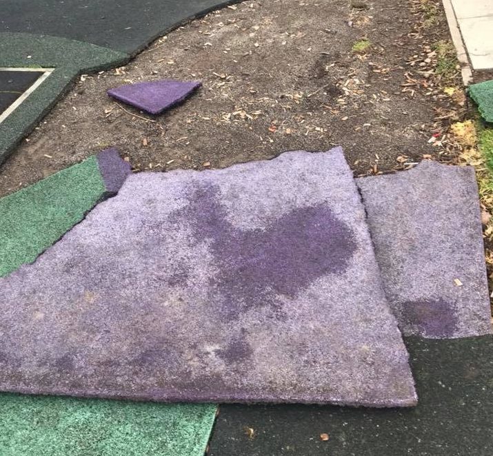 The safety surfacing of the park has been ripped up by vandals