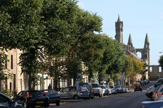 Kris Miller, Courier, 30/09/14. Picture today general view of South Street and cathedral in St Andrews for files.