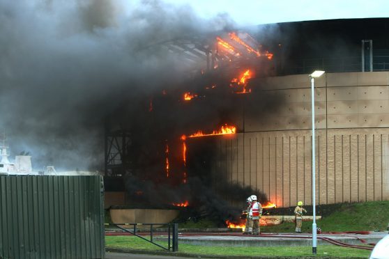 The fire at the King George V water tower on Dundee docks in February 2017