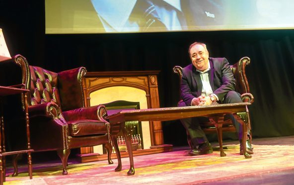 Alex Salmond pictured on his stage set at The Tivolli in Aberdeen.