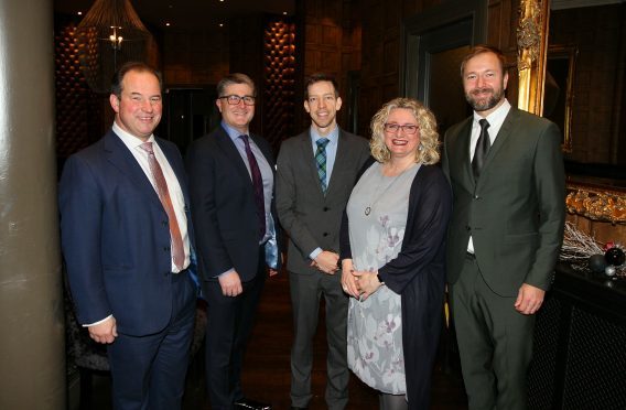 Pictured are the main speakers, Tim Allan (president Scottish Chambers), Colin Loveday (Chamber president), John Alexander (Dundee Council leader), Alison Henderson, Chamber chief executive, and Fredrik Haggblom (CEO at Agenda Retail).