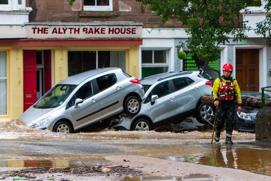 Alyth Square under water in 2015.