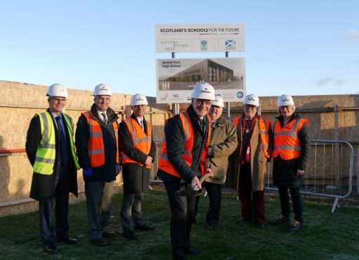 Deputy First Minister John Swinney at the turf cutting ceremony at Bertha Park High School, Perth.