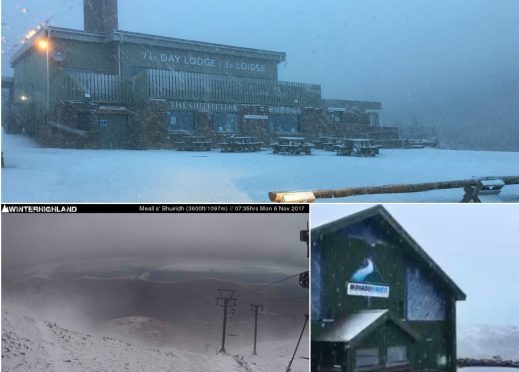 Snowy scenes at Scotland's ski resorts.