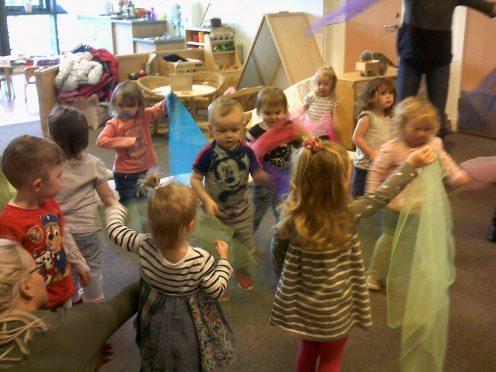 Youngsters enjoying a session with the Big Noise Orchestra in Claypotts Castle nursery recently.