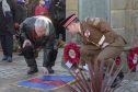 Descendent John (Ian) McAulay and Lance sergeant Alexander at unveiling of a commemorative stone for John Macaulay VC