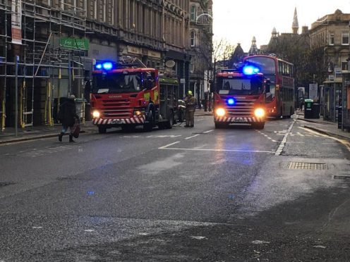 The fire engines on Commercial Street, near Meadowside Lane.