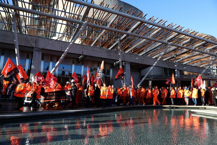 BiFab workers marched on the Scottish Parliament ito save their jobs after the company's difficulties were revealed late last year.