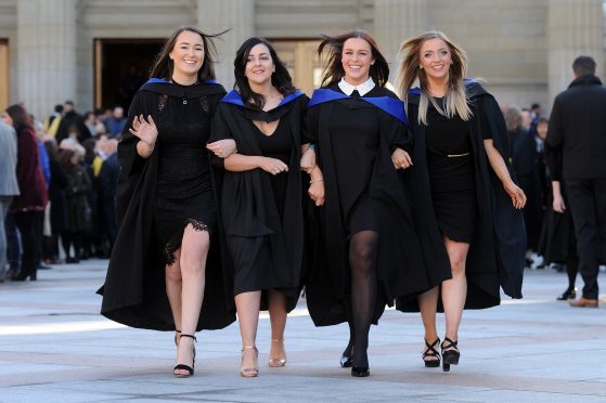 Dundee University held its Winter Graduation ceremony in the Caird Hall. Pictured are (L-R) Megan Brewer, Kathleen Duffy, Jenna Davidson and Caroline MacLean