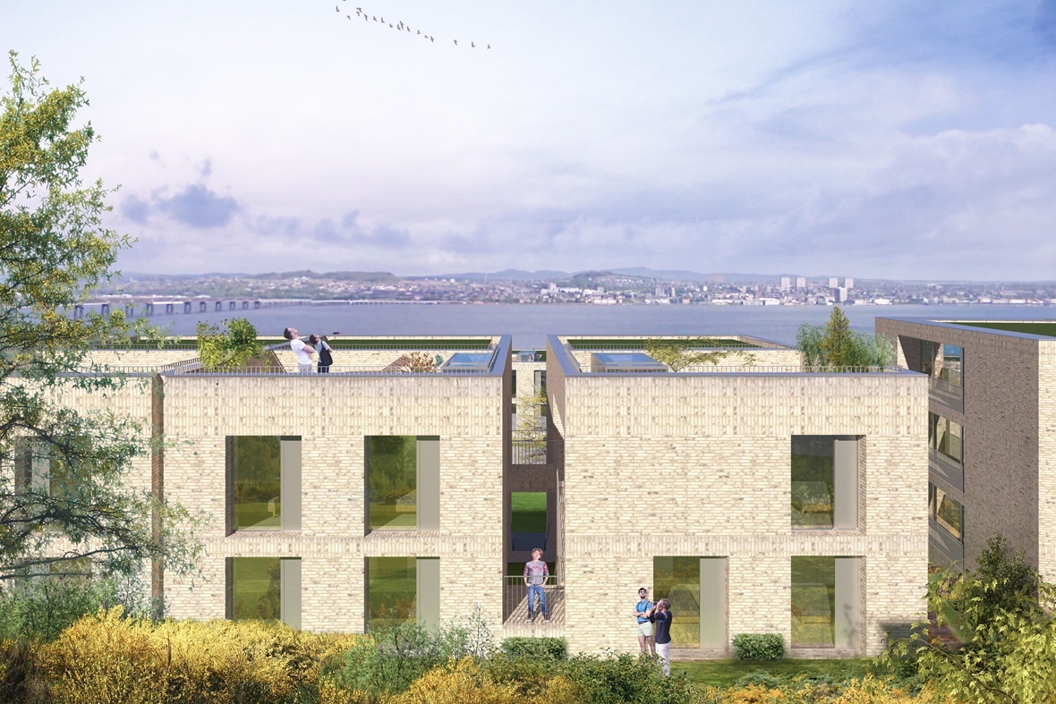 An artist's impression of how the flats could look, and the view over to Dundee.