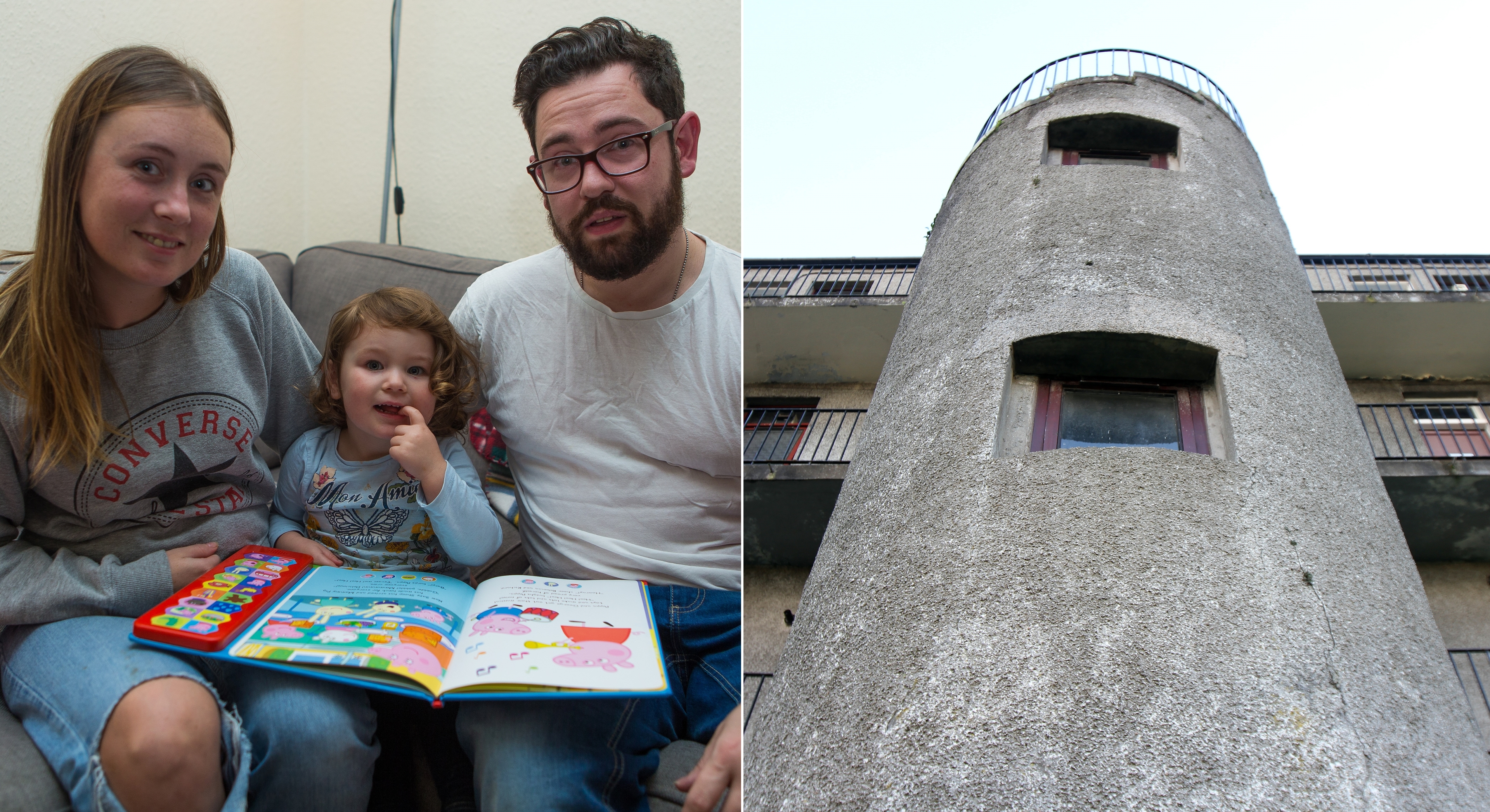Emma Barry and Jamie Macmillan with daughter Sophia. They found out in The Courier that their home is to be demolished because of the conditions of their block's external stairwell.