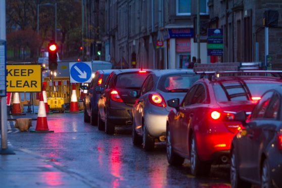 Traffic congestion on Dura Street due to roadworks.