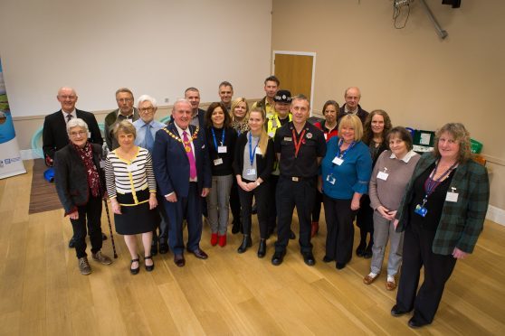 Deputy Provost Colin Brown with members of ENKCA, Emergency Services and other sponsor reps at the new resilience centre in Eassie Town Hall
