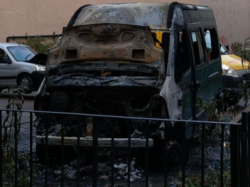 The van was completely destroyed in the fire.
