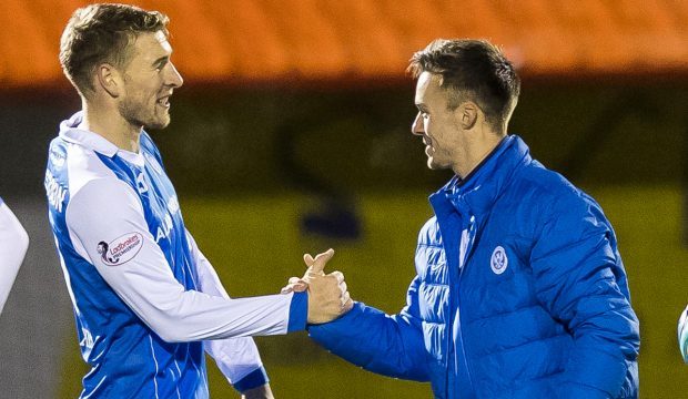 Stefan Scougall celebrates with David Wotherspoon at full-time.