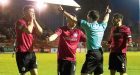 Brechin players protest the decision to award St Mirren a penalty.