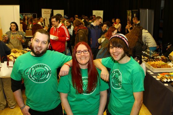 Organisers Barry Conlon, Louise Cormack and Jamie Kidd, at the Dundee Vegan Festival.